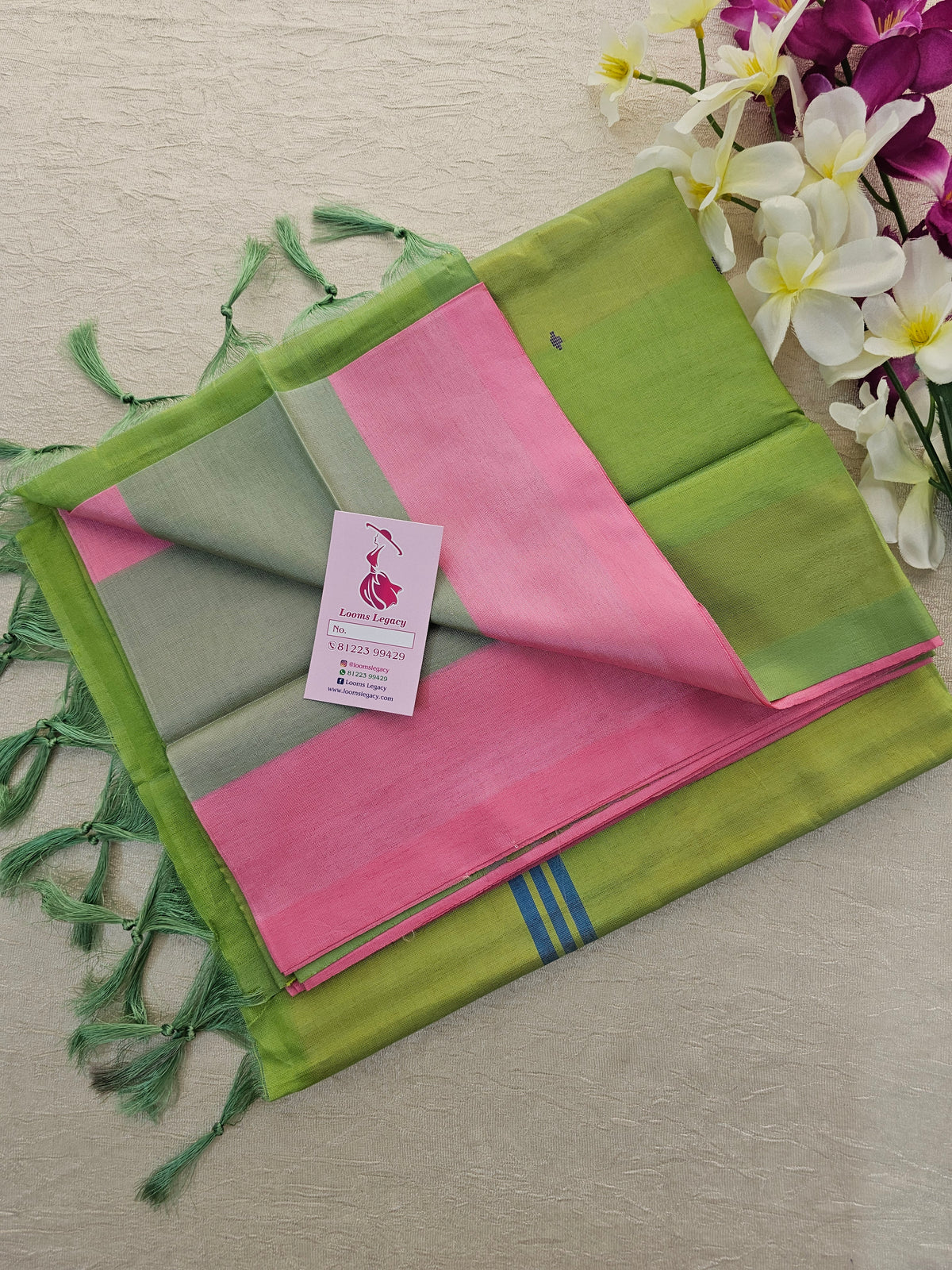 Pink with Green Border Handwoven Chinnalampattu Saree