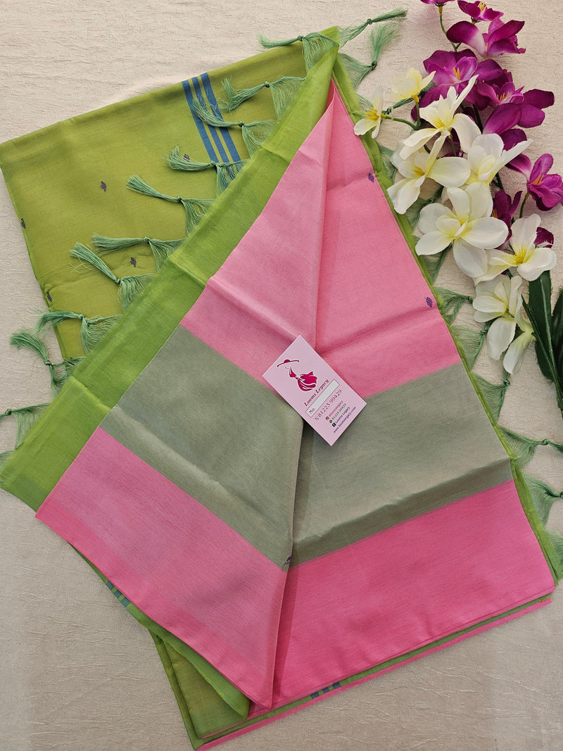 Pink with Green Border Handwoven Chinnalampattu Saree