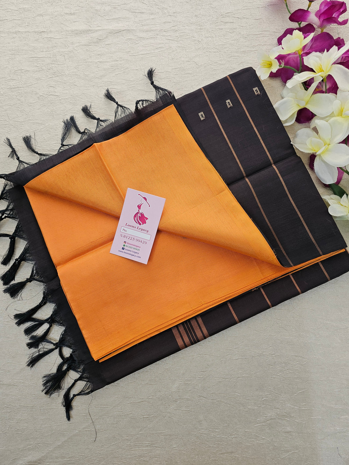 Orange with Brown Handwoven Chinnalampattu Saree