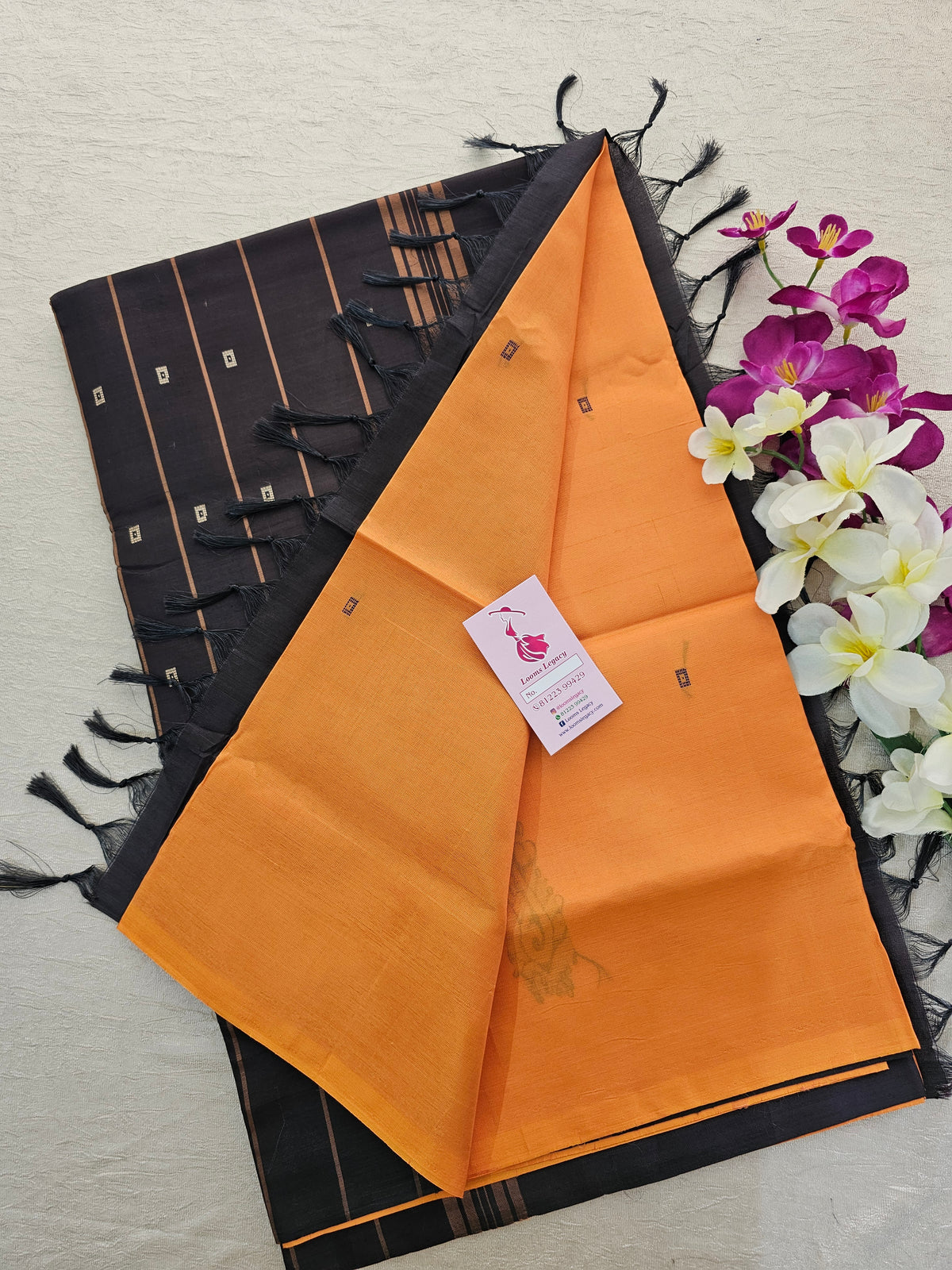 Orange with Brown Handwoven Chinnalampattu Saree