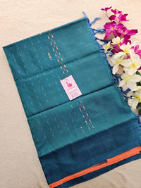 Peach with Peacock Green  Pallu Handwoven Chinnalampattu Saree