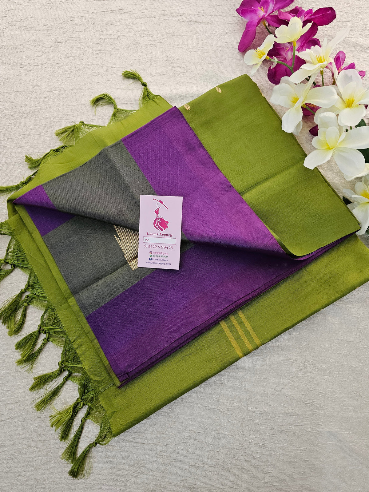 Purple with Green Border and Pallu Handwoven Chinnalampattu Saree