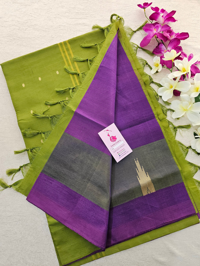 Purple with Green Border and Pallu Handwoven Chinnalampattu Saree