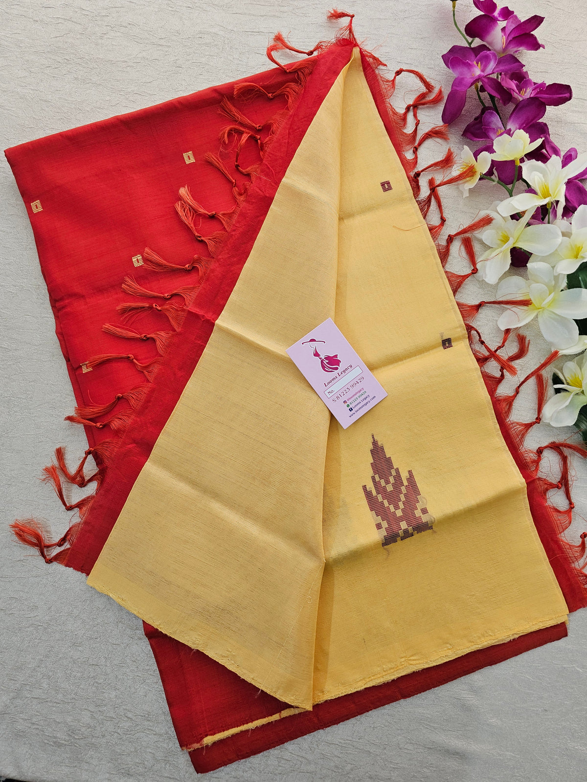 Sandal with Red Pallu Handwoven Chinnalampattu Saree