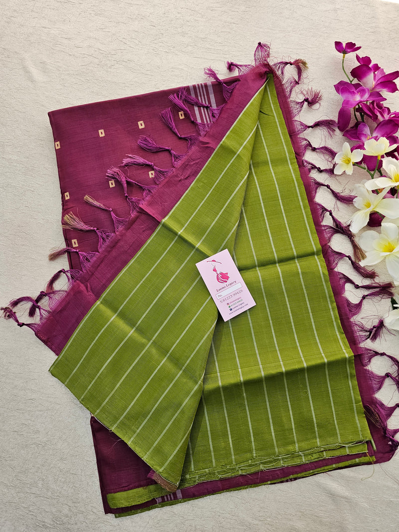 Green with Magenta Pink Handwoven Chinnalampattu Saree