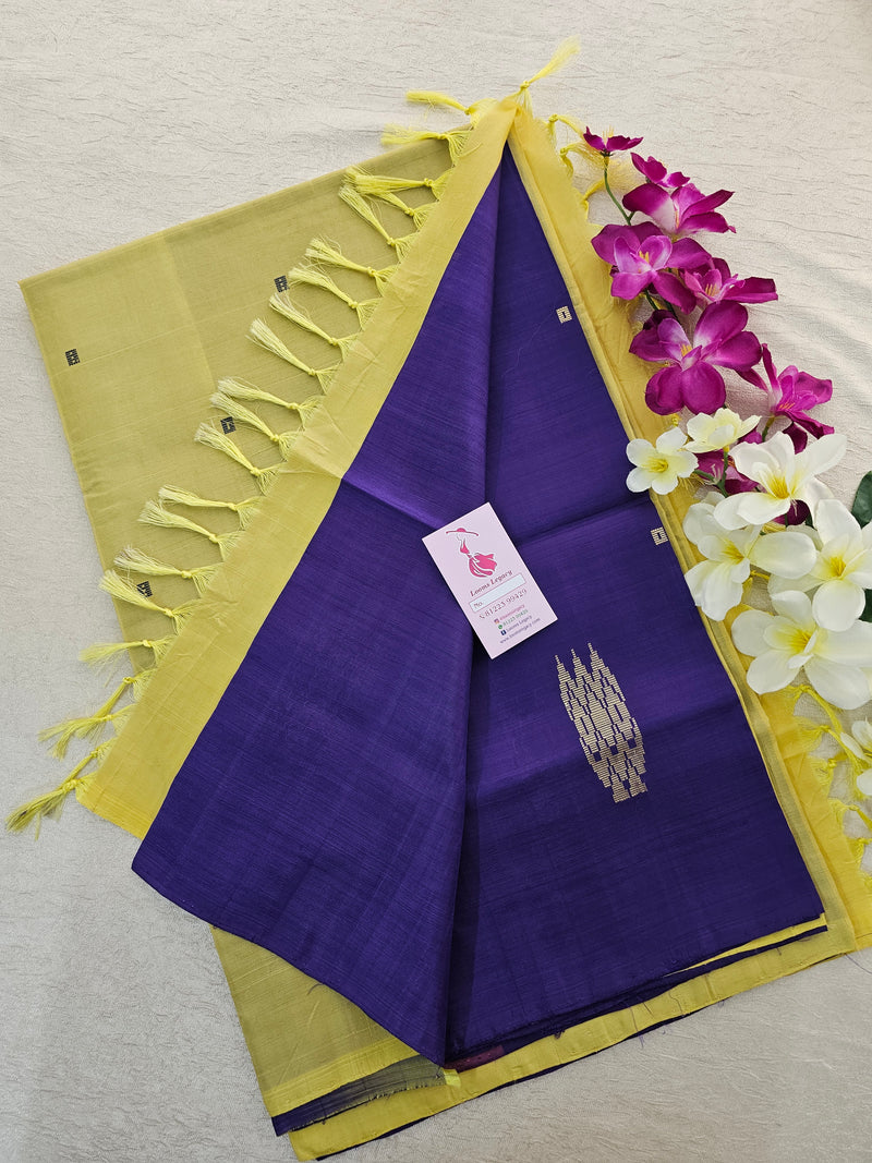 Violet with Lime Yellow Handwoven Chinnalampattu Saree