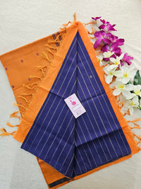 Dark Blue Stripes with Orange Handwoven Chinnalampattu Saree