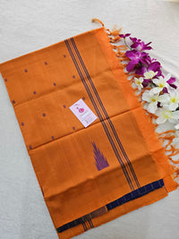 Dark Blue Stripes with Orange Handwoven Chinnalampattu Saree