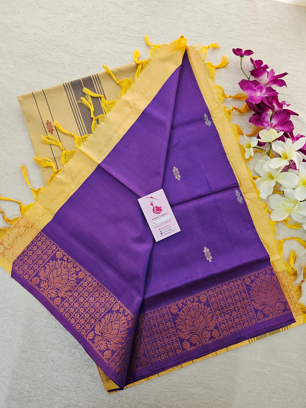 Dark Purple with Sandal Pallu Chinnalampattu Small Border Saree