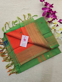 Orange with Green Pallu Chinnalampattu Korvai Border Saree