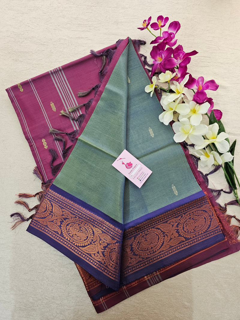 Dual Shade Green with Magenta Pink Pallu Chinnalampattu Small Border Saree