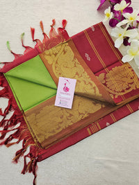 Parrot Green with Maroon Pink Pallu Chinnalampattu Small Border Saree