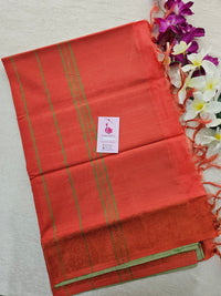 Green with Orange Pallu Chinnalampattu Small Border Saree