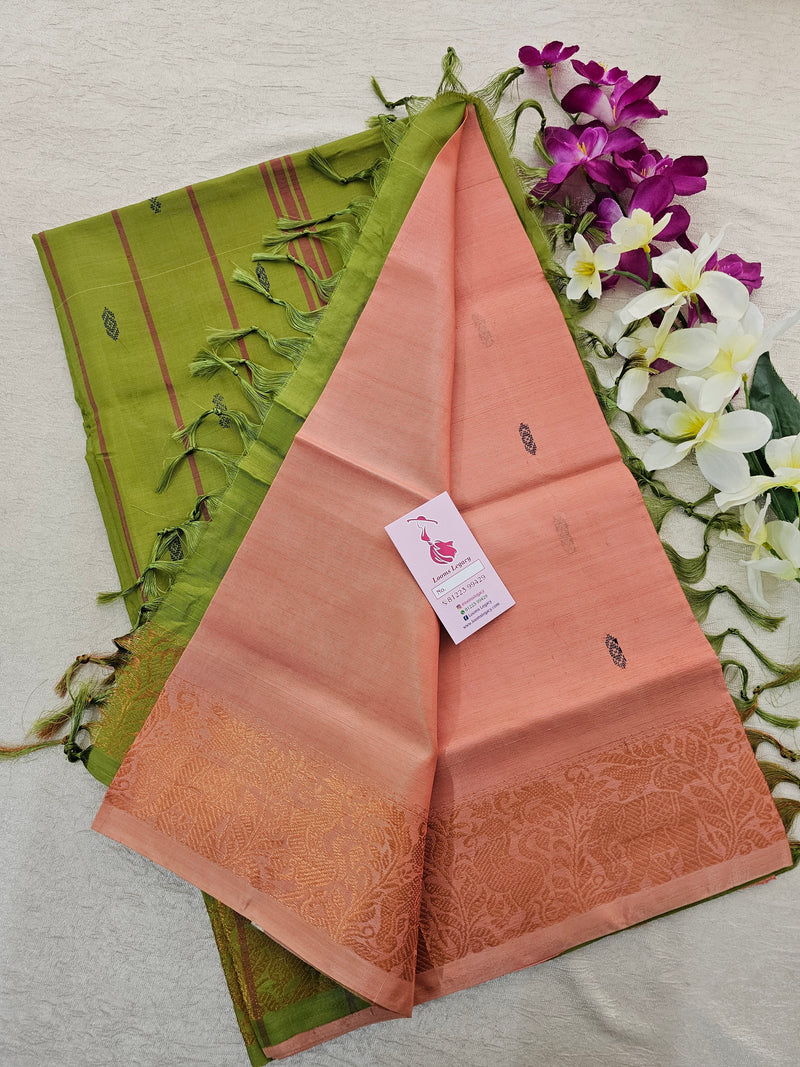 Pastel Pink with Green Pallu Chinnalampattu Small Border Saree