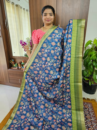 Semi Tussar with Digital Printed Saree -  Peacock Blue with Green