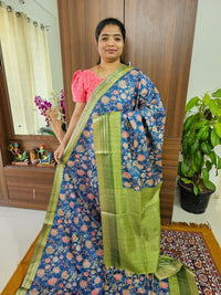 Semi Tussar with Digital Printed Saree -  Peacock Blue with Green