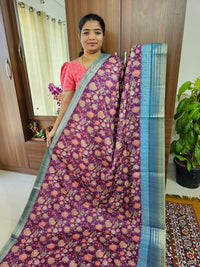 Semi Tussar with Digital Printed Saree -  Purple with Blue