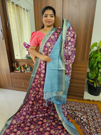 Semi Tussar with Digital Printed Saree -  Purple with Blue