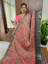 Semi Tussar with Digital Printed Saree - Dark Peach with Dark Green