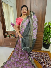 Semi Tussar with Digital Printed Saree - Purple with Dark Green