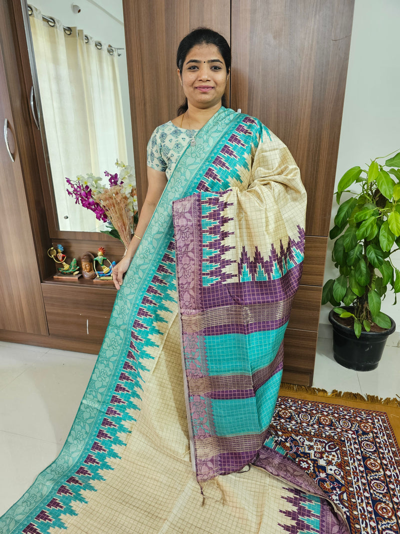 Semi Ghicha Digital Printed Saree - Blue with Purple