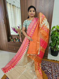 Semi Ghicha Digital Printed Saree - Pink with Orange