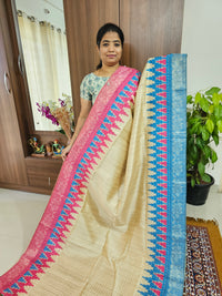 Semi Ghicha Digital Printed Saree - Pink with Blue