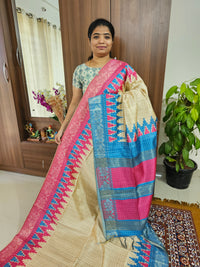 Semi Ghicha Digital Printed Saree - Pink with Blue