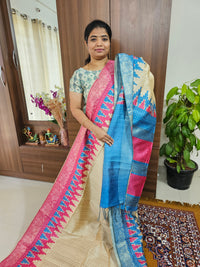 Semi Ghicha Digital Printed Saree - Pink with Blue