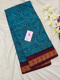 Madurai Sungadi Cotton Saree with Prints - Sea Green with Maroon