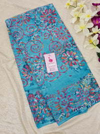 Mul Mul  Cotton Saree with Wax Prints - Blue