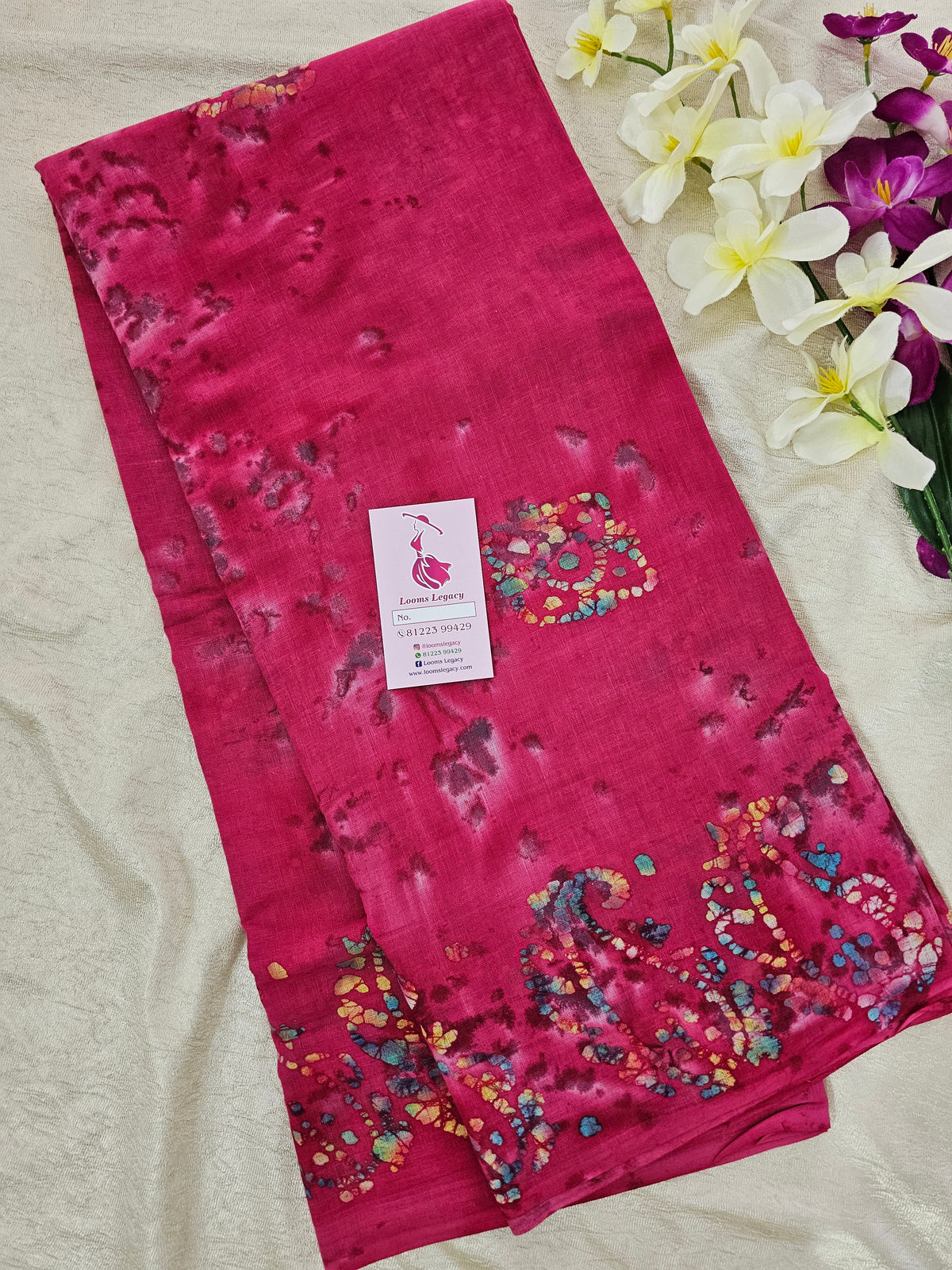 Mul Mul  Cotton Saree with Wax Prints -  Pink