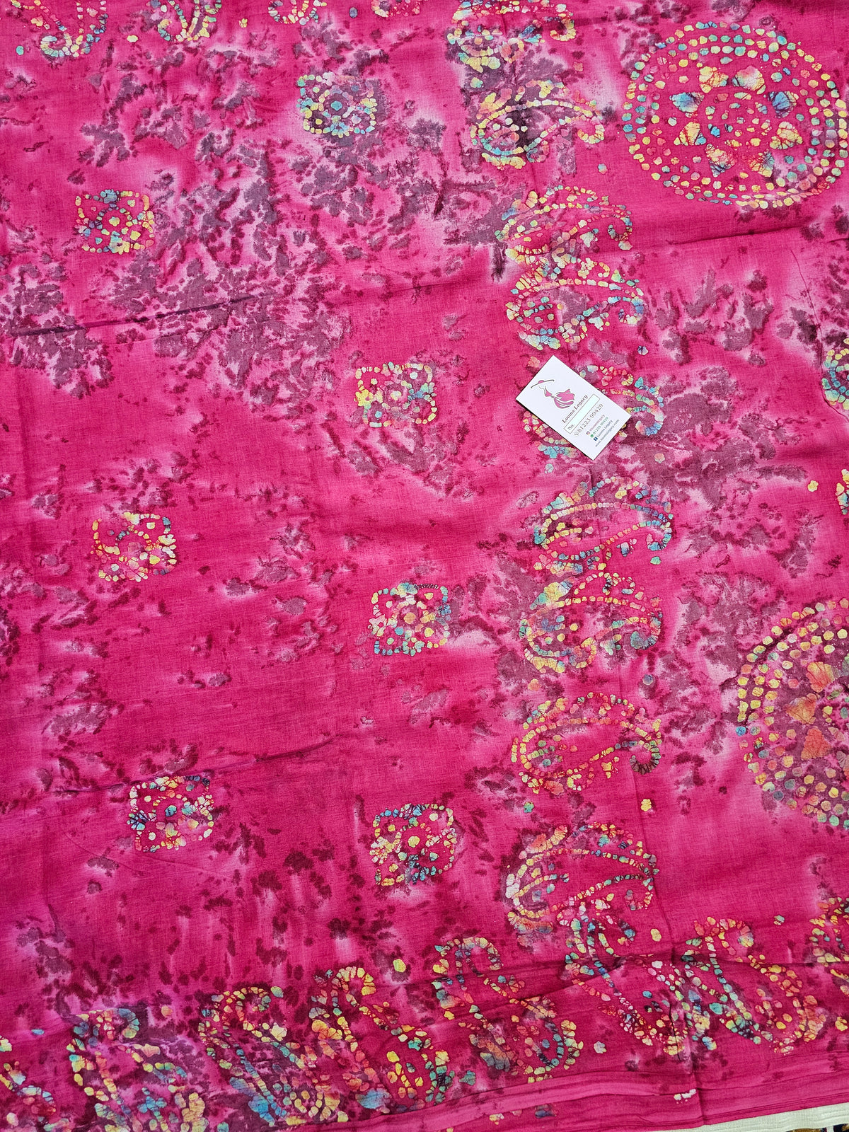 Mul Mul  Cotton Saree with Wax Prints -  Pink