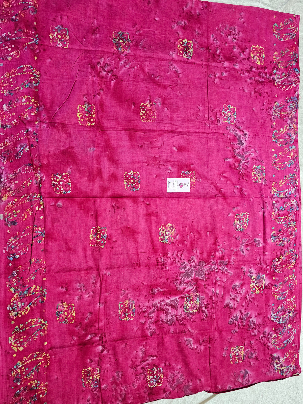 Mul Mul  Cotton Saree with Wax Prints -  Pink