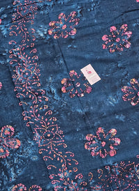 Mul Mul  Cotton Saree with Wax Prints - Blue