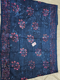 Mul Mul  Cotton Saree with Wax Prints - Blue