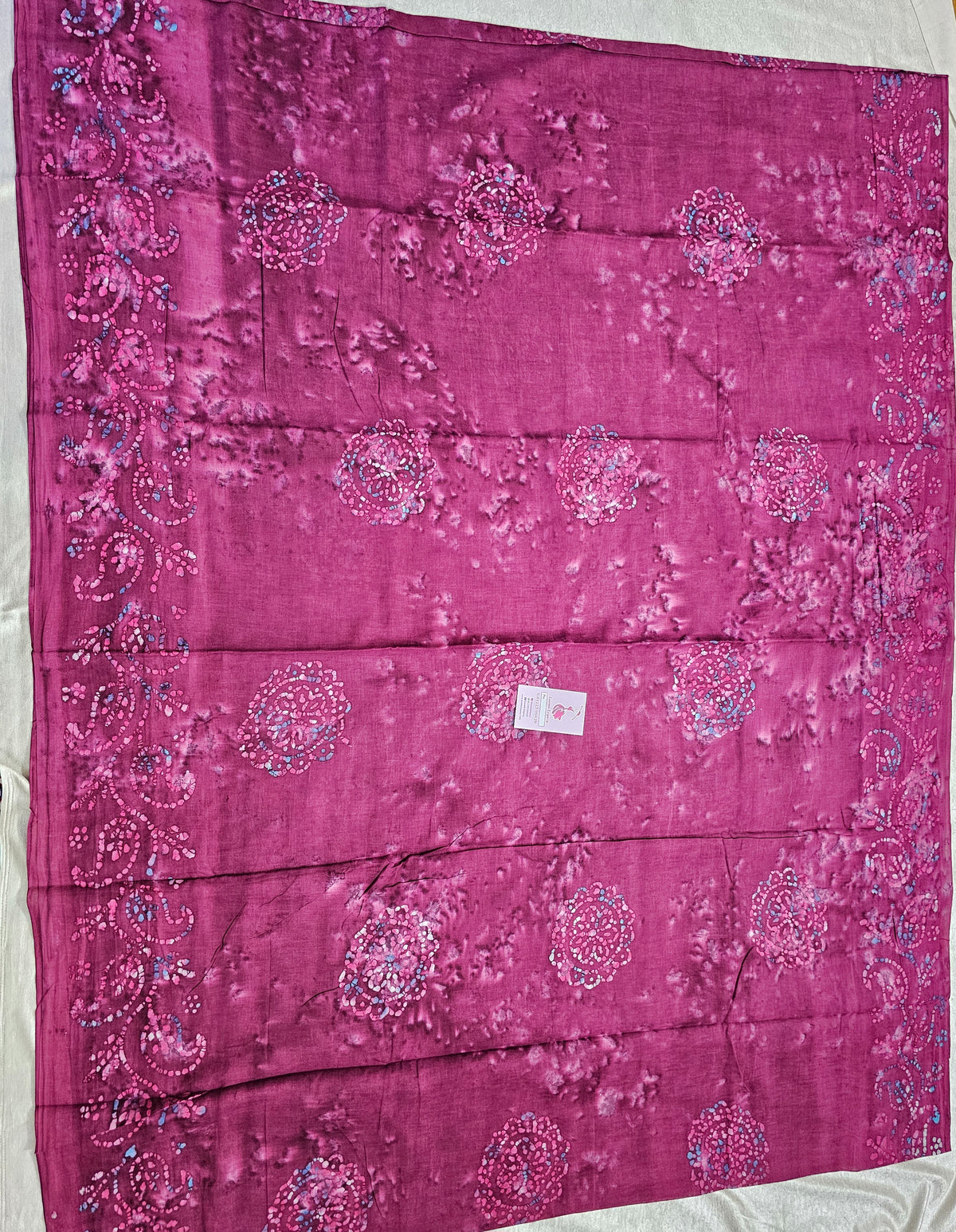 Mul Mul  Cotton Saree with Wax Prints - Onion Pink