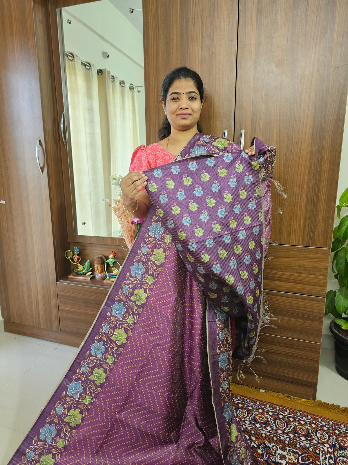 Semi Tussar with Striped Zari Weaving Saree -Purple