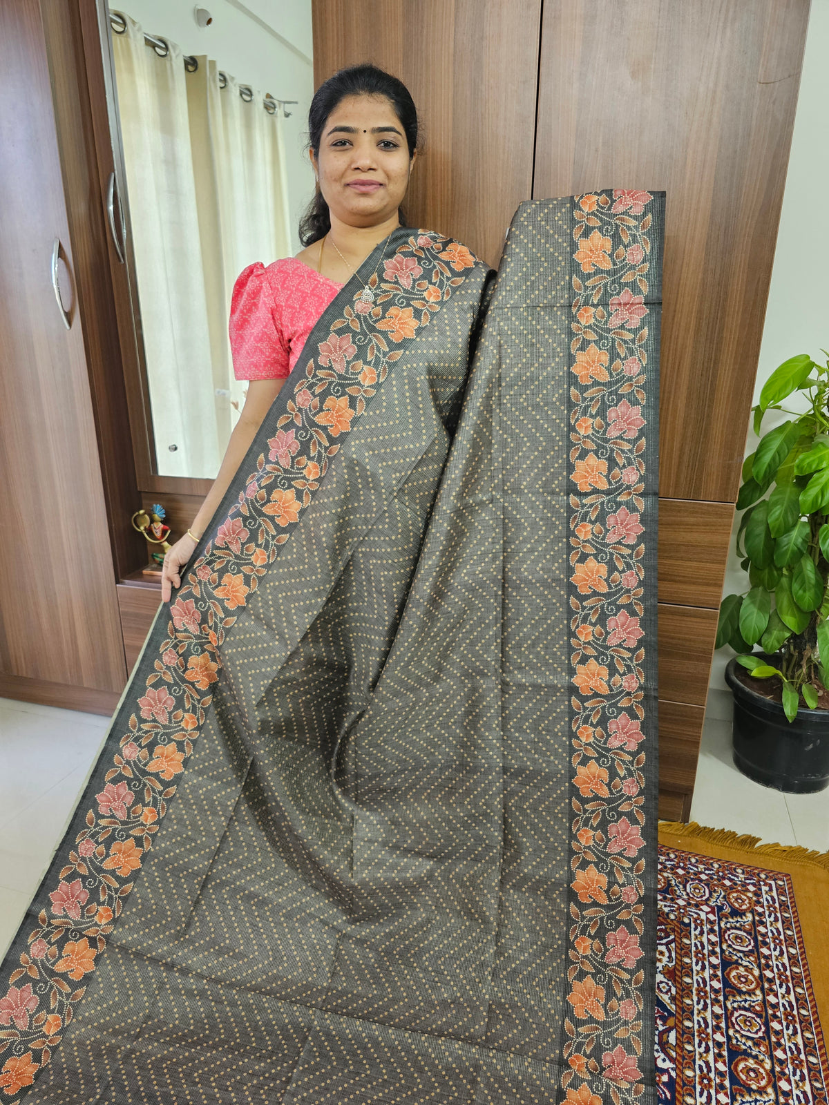 Semi Tussar with Striped Zari Weaving Saree - Grey