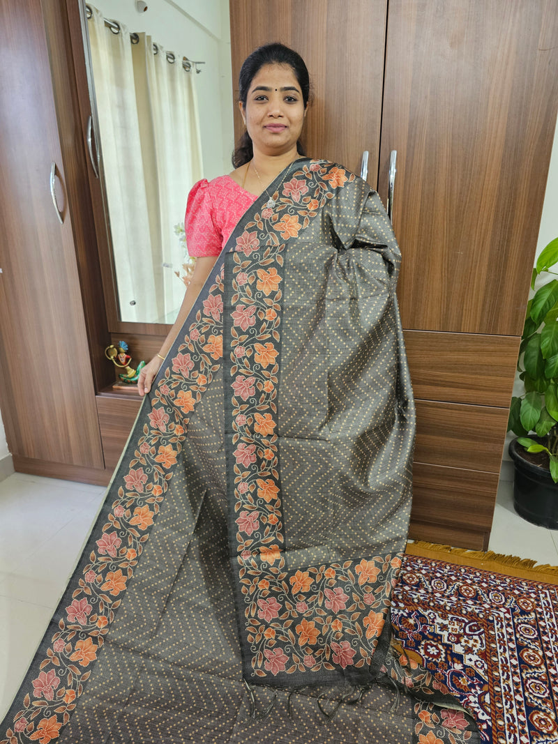 Semi Tussar with Striped Zari Weaving Saree - Grey