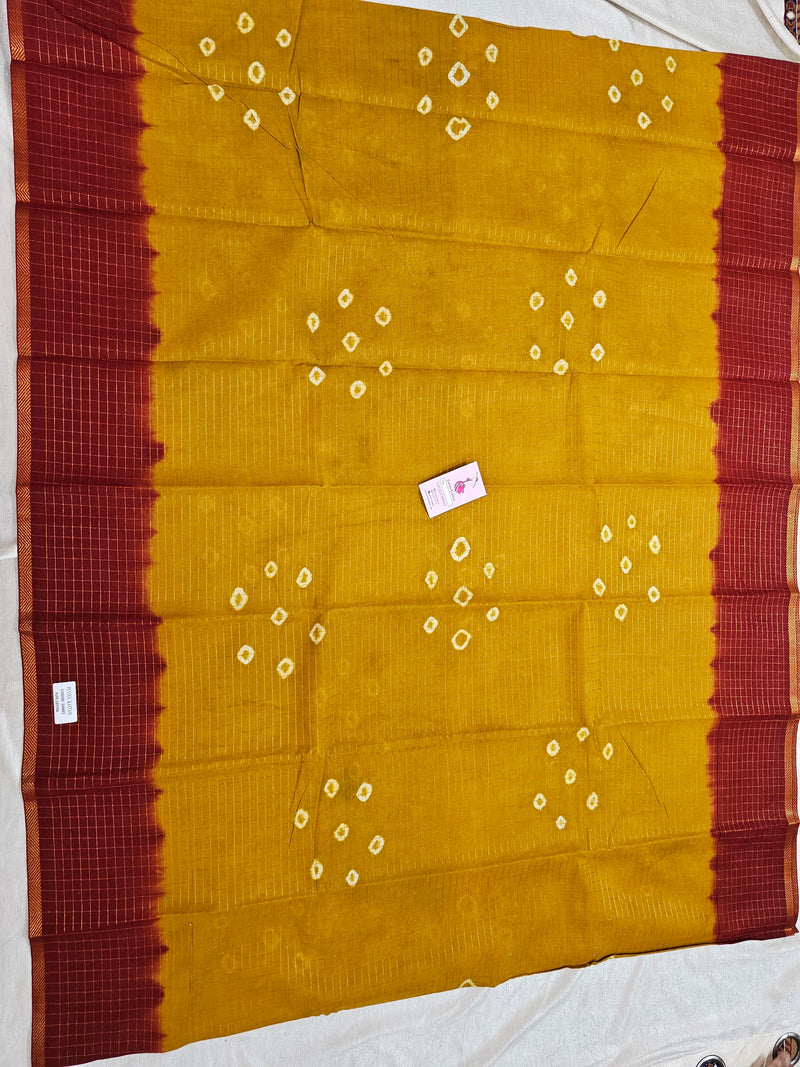 Madurai Sungadi Cotton Small Checks  Saree - Mustard Yellow with Maroon