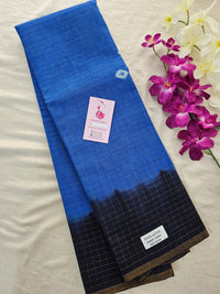 Madurai Sungadi Cotton Small Checks  Saree - Blue with Navy Blue