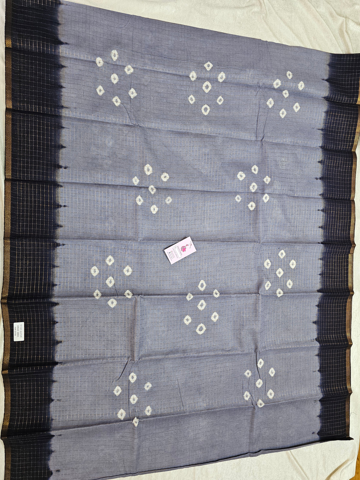 Madurai Sungadi Cotton Small Checks  Saree - Grey with Dark Blue