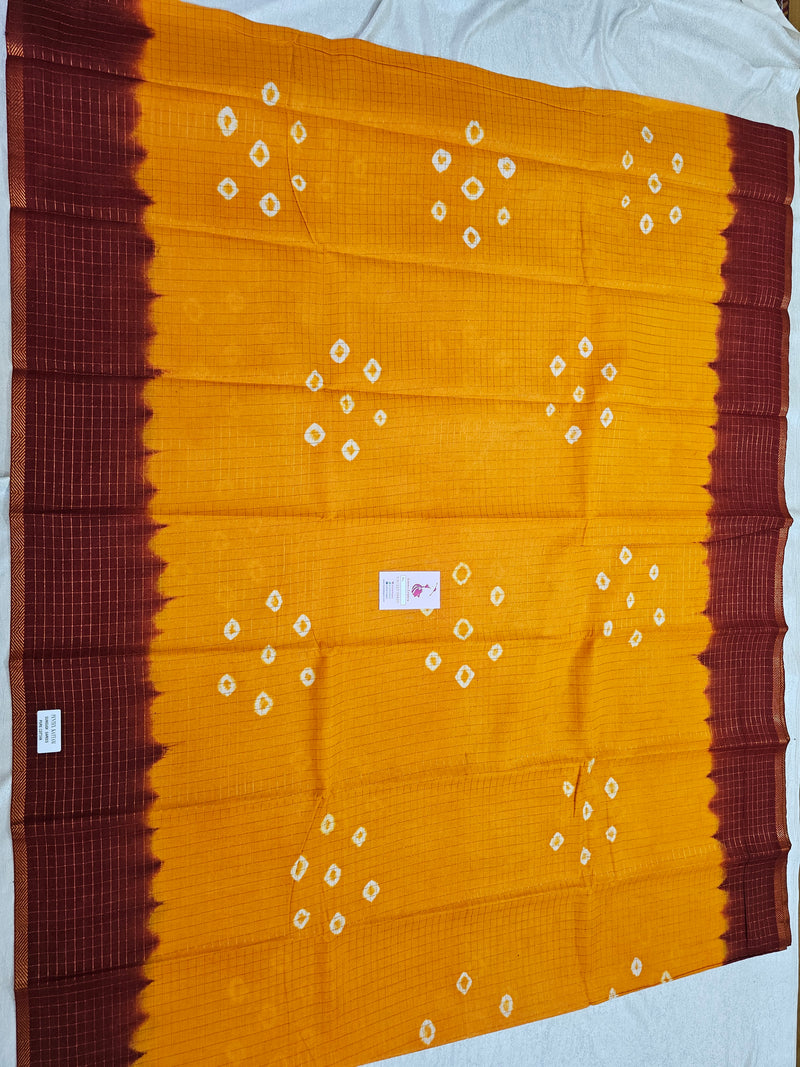 Madurai Sungadi Cotton Small Checks  Saree - Yellow with Maroon