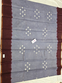 Madurai Sungadi Cotton Small Checks  Saree - Grey with Maroon