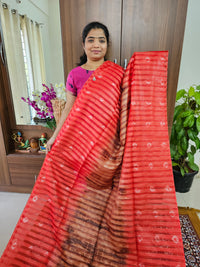 Bhagalpuri Silk Viscous Noil Saree - Red with Brown