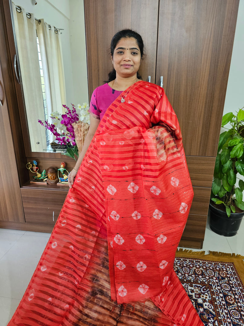 Bhagalpuri Silk Viscous Noil Saree - Red with Brown