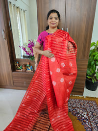 Bhagalpuri Silk Viscous Noil Saree - Red with Brown