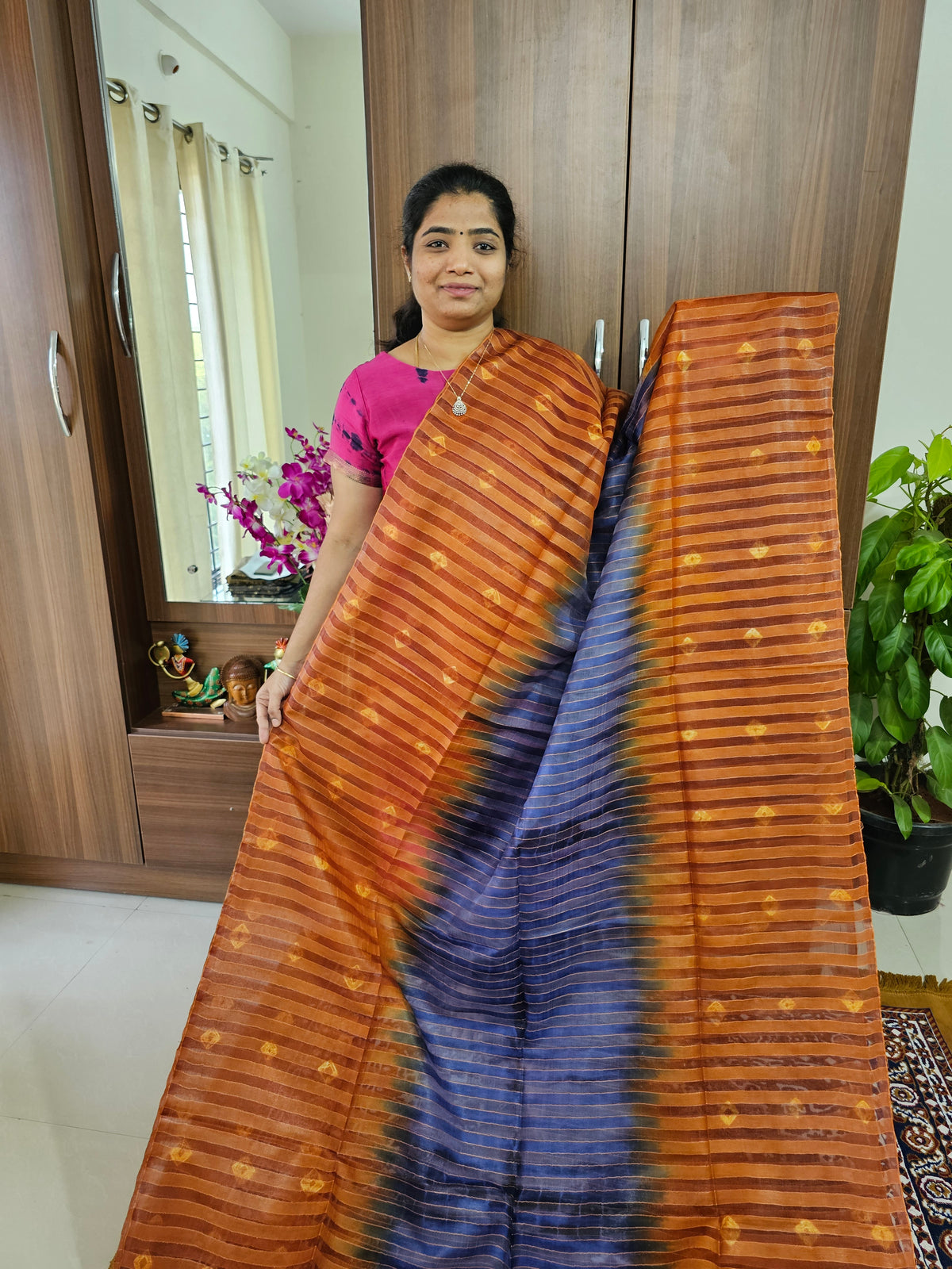 Bhagalpuri Silk Viscous Noil Saree - Violet with Brown