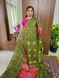 Bhagalpuri Silk Viscous Noil Saree -Onion Pink with Green